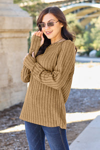 Ribbed Round Neck Knit Top In Multi Colors