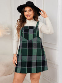 Leah Plus Size Plaid Wide Strap Overall Dress In Multi Colors