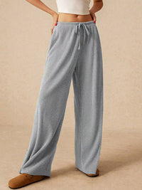 Ribbed Drawstring Wide Leg Pants In Multi Colors