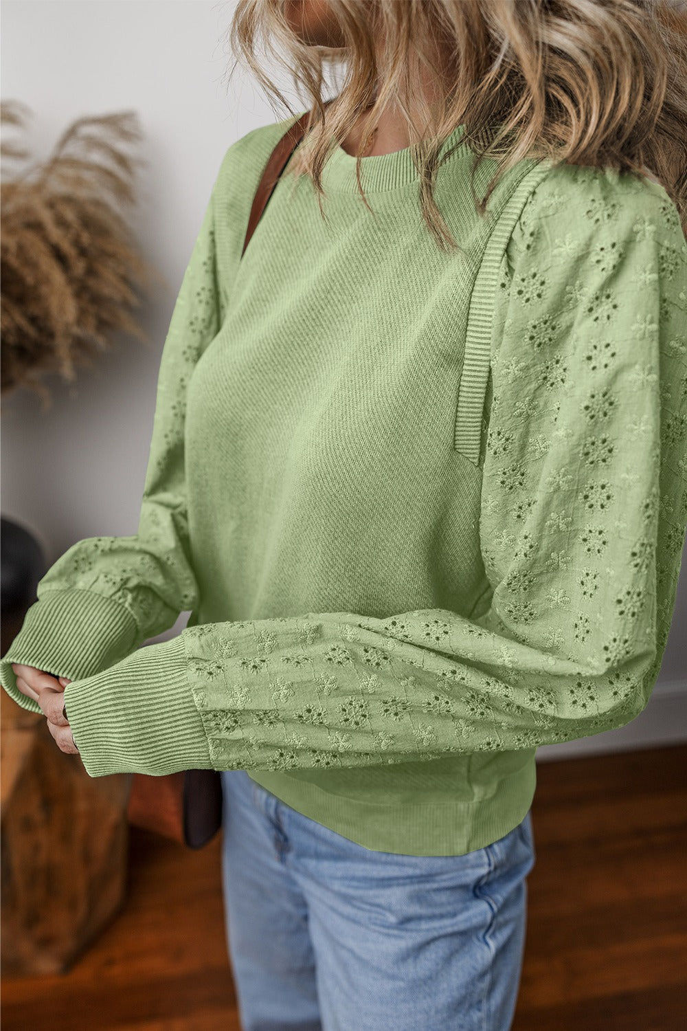 Alaiya Eyelet Long Sleeve Sweatshirt