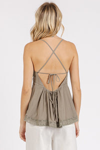 Crisscross Back Lace Detail V-Neck Cami