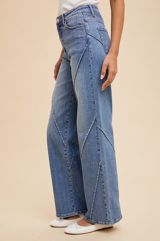 Decorative Seams Wide Leg Jeans