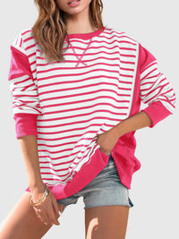 Clara Slit Exposed Seam Striped Sweatshirt In Multi Colors