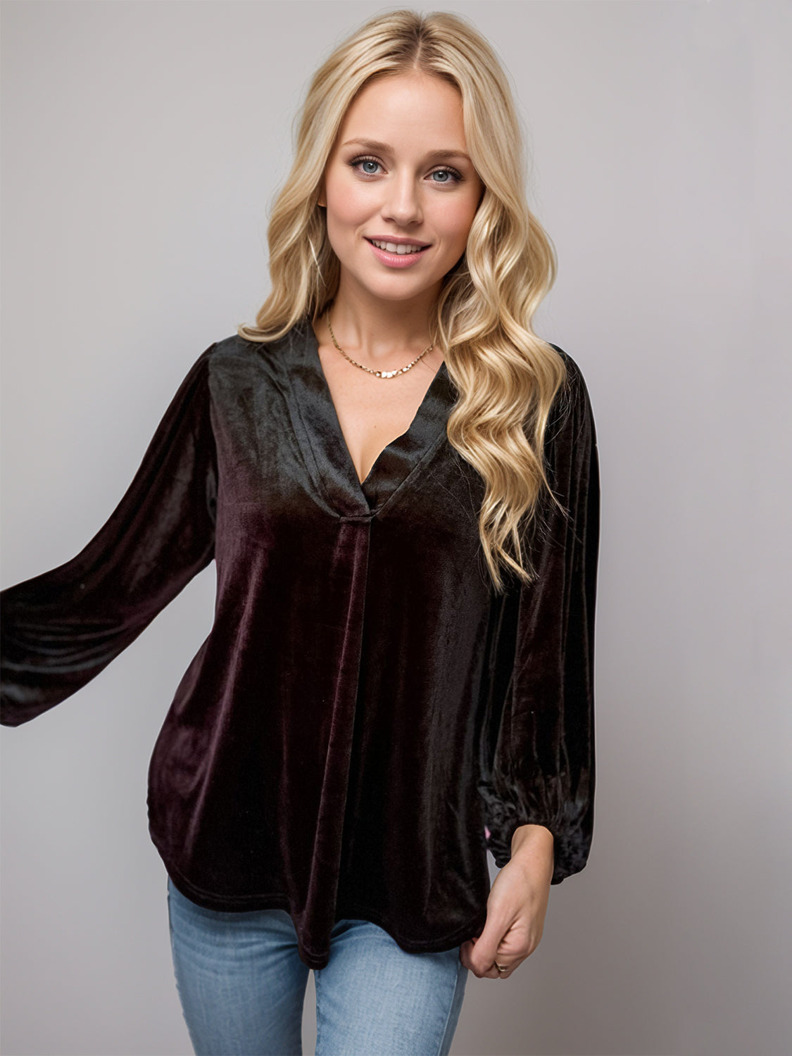 V-Neck Three-Quarter Sleeve Blouse In Multi Colors