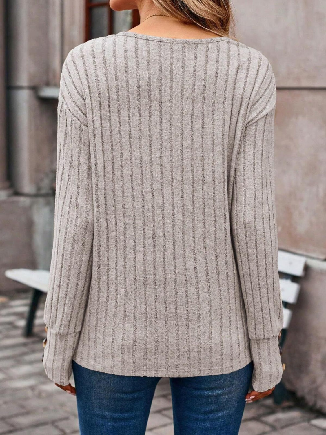 Teagan Ribbed V-Neck Long Sleeve Top