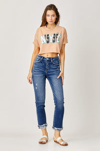 Elizabeth High-Rise Frayed Cuffed Straight Jeans