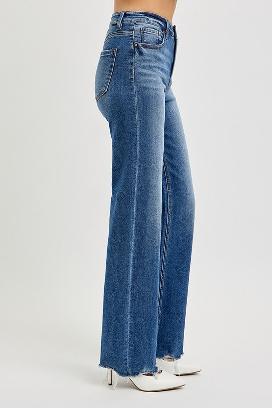 Tummy Control High Rise Raw Cut Jeans