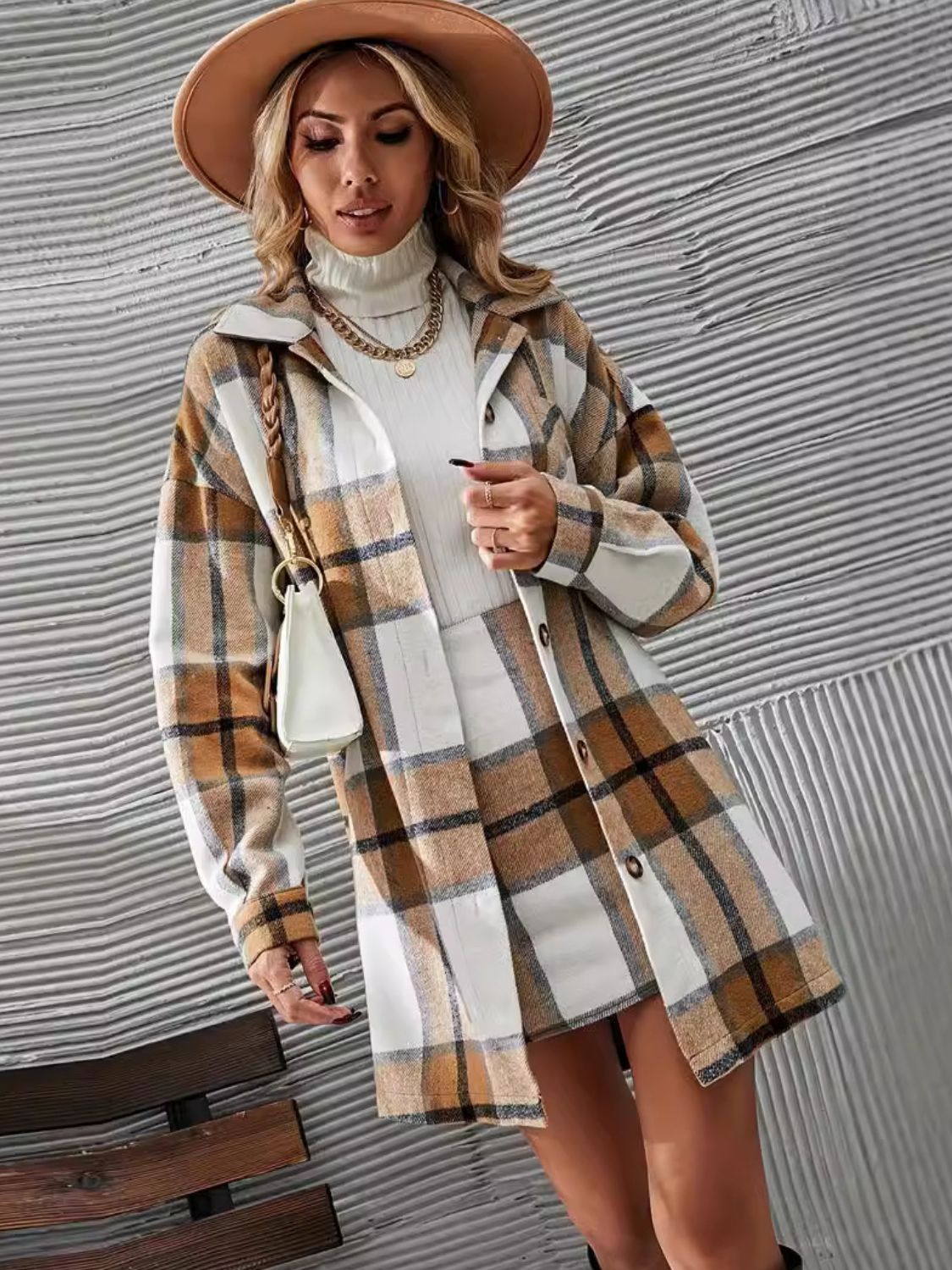 Mariana Plaid Button Up Coat and Skirt Set