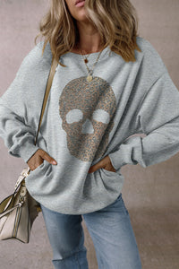 Leopard Rhinestone Skull Sweatshirt