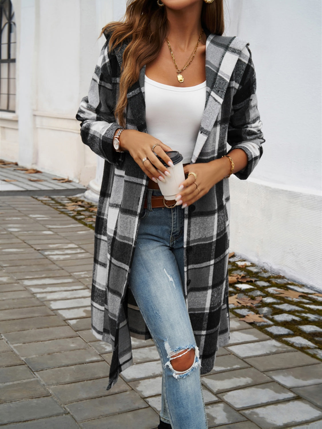 Morgan Plaid Hooded Coat In Multi Colors