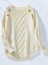 Decorative Button Round Neck Raglan Sleeve Sweater In Multi Colors