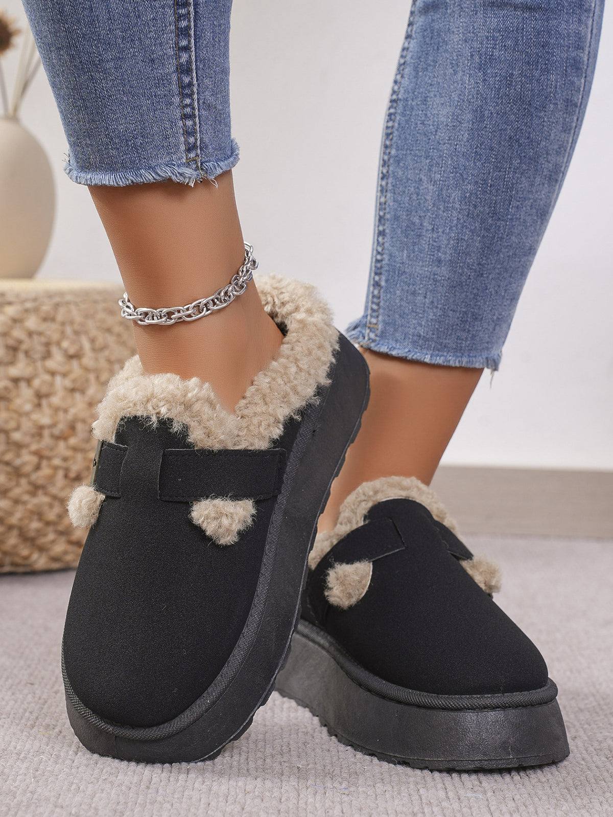 Thermal Fuzzy Buckle Platform Slippers In Multi Colors