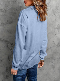 Half Button Collared Neck Drop Shoulder Top