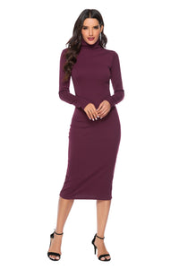 Eliza Ribbed Turtleneck Dress In Multi Colors