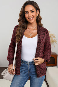 Waffle-knit Pocketed Open Front Cardigan In Multi Colors