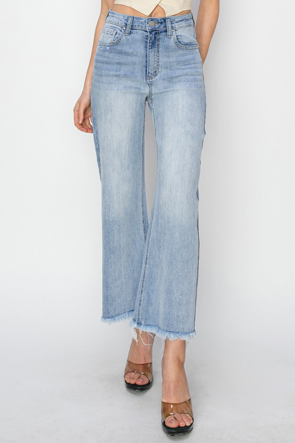 Zoey High Rise Crop Wide Fray Hem Jeans