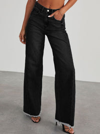 Wren Raw Hem Wide Leg Jeans with Pockets