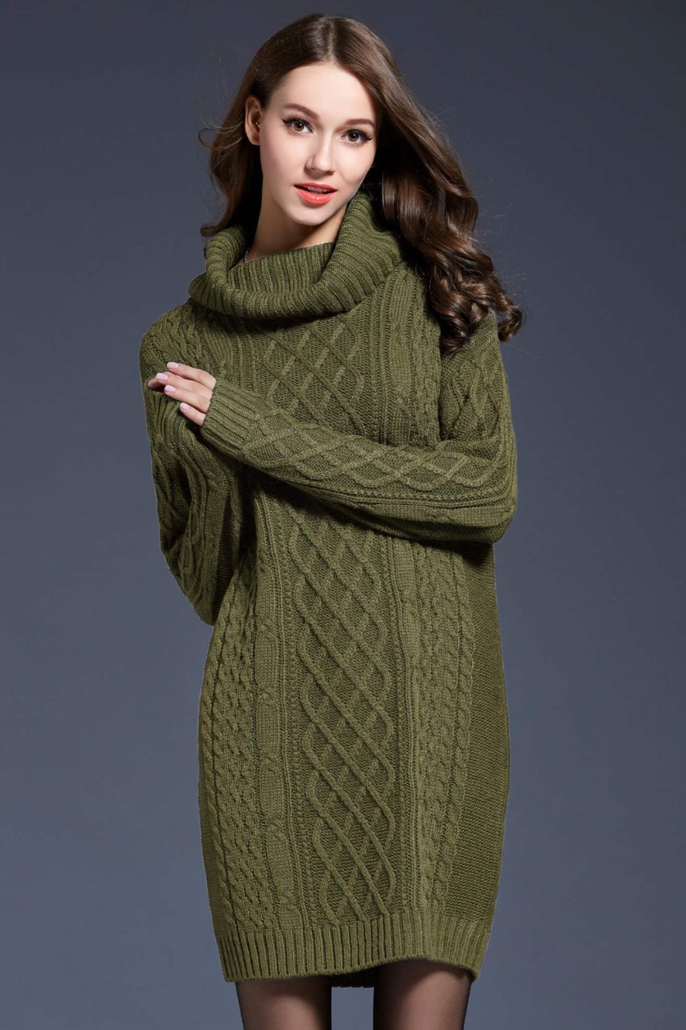 Woven Right Full Size Mixed Knit Cowl Neck Dropped Shoulder Sweater Dress In Multi Colors