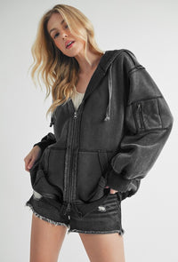 Mandy Exposed Seam Zip Up Drawstring Hooded Jacket