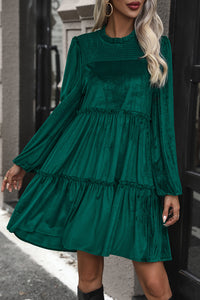 Isla Smocked Balloon Sleeve Frill Trim Tiered Dress