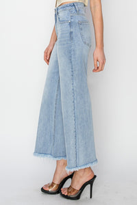 Zoey High Rise Crop Wide Fray Hem Jeans