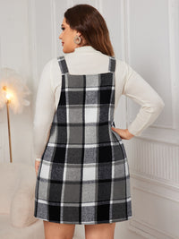 Leah Plus Size Plaid Wide Strap Overall Dress In Multi Colors