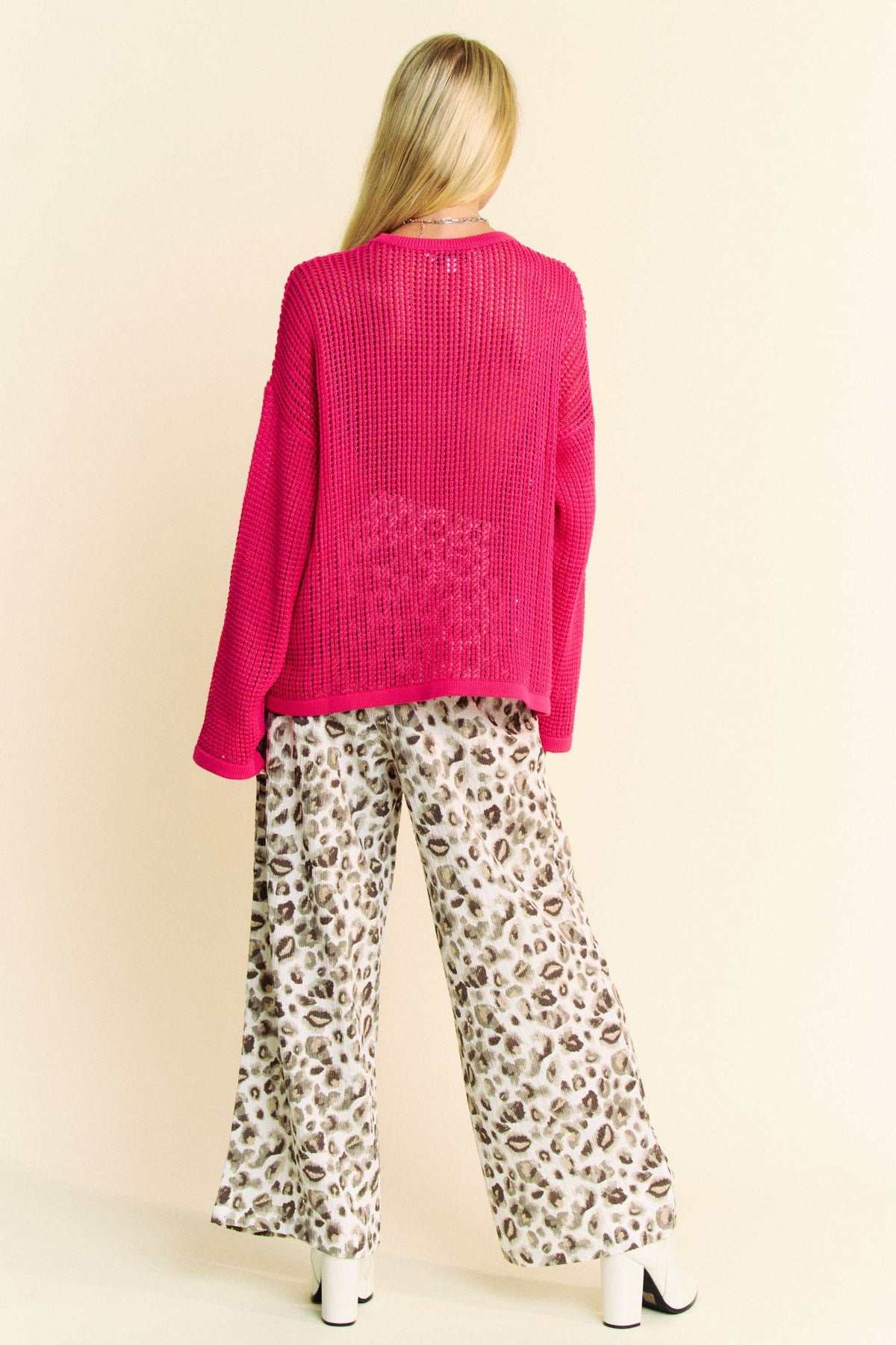 Davi & Dani Drawstring Leopard Wide Leg Pants