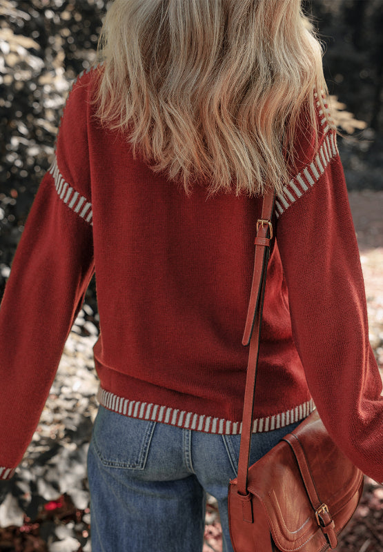 Sienna Striped Detail Round Neck Dropped Shoulder Sweater