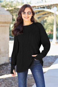 Ribbed Round Neck Knit Top In Multi Colors