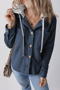 Drawstring Button Up Long Sleeve Hooded Jacket In Multi Colors