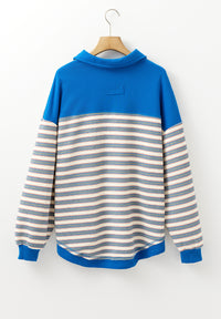 Striped Johnny Collar Long Sleeve Sweatshirt