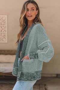 Waffle-knit Pocketed Open Front Cardigan In Multi Colors