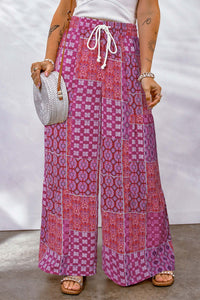 Gabriella Drawstring Wide Leg Pants In Multi Prints