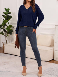 Teagan Ribbed V-Neck Long Sleeve Top