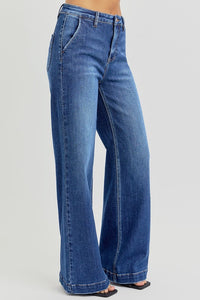 High Rise Wide Leg Jeans with Slanted Pockets