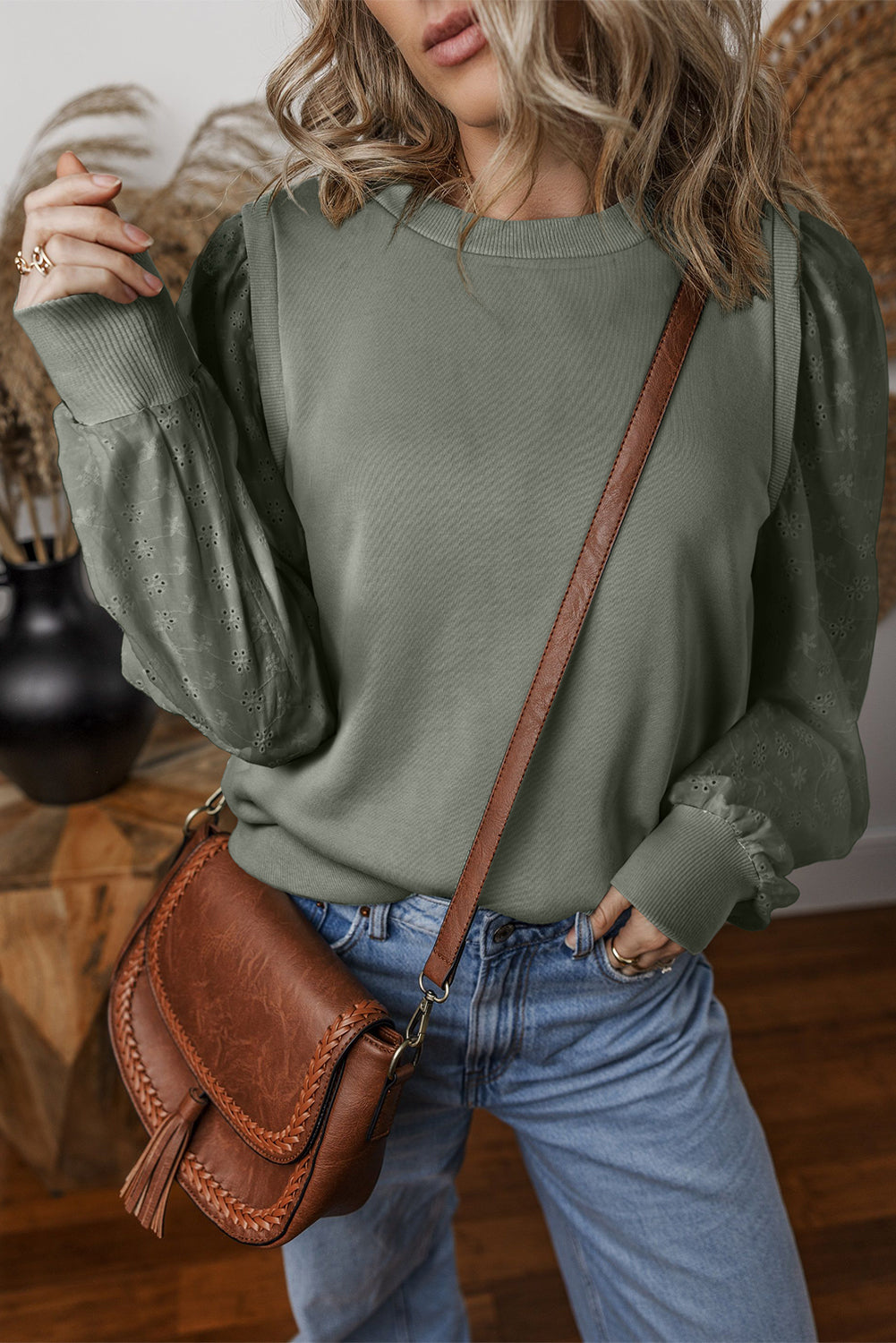 Alaiya Eyelet Long Sleeve Sweatshirt