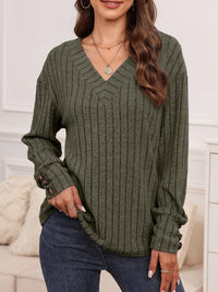 Teagan Ribbed V-Neck Long Sleeve Top