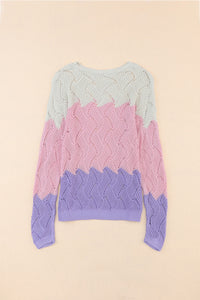 Color Block Hollow Boat Neck Sweater