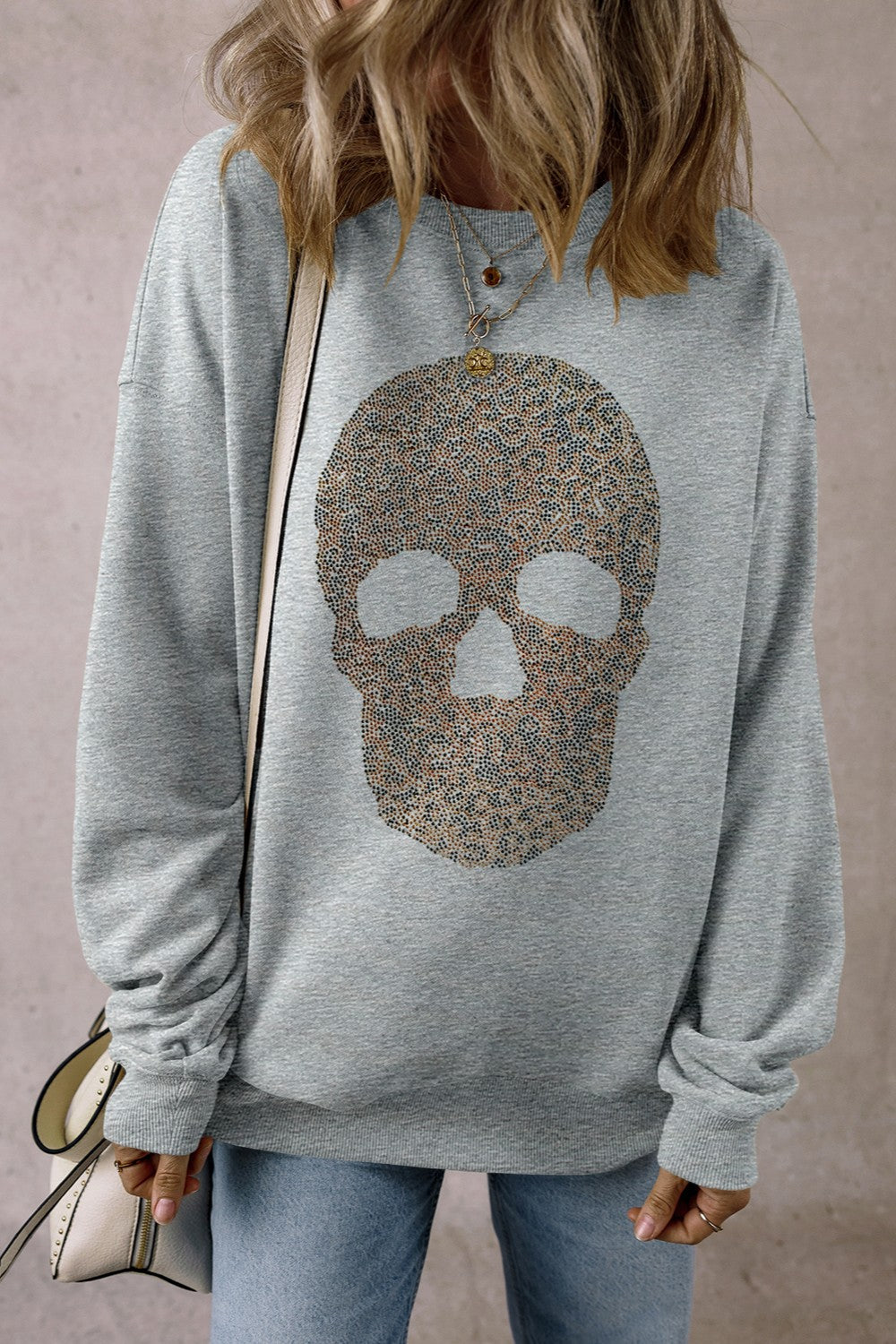 Leopard Rhinestone Skull Sweatshirt