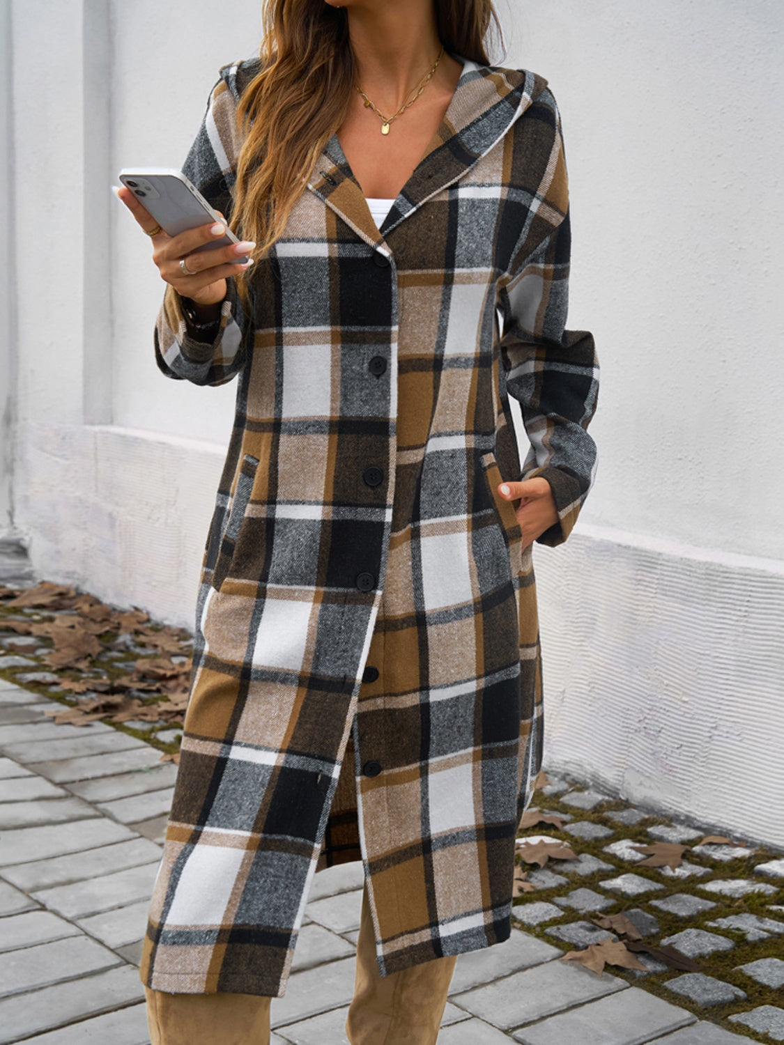 Morgan Plaid Hooded Coat In Multi Colors