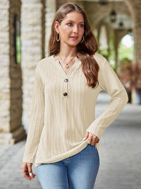 Delaney Notched Long Sleeve Top In Multi Colors