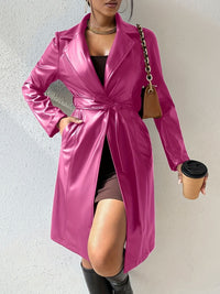 Tied PU Leather Trench Coat In Multi Colors