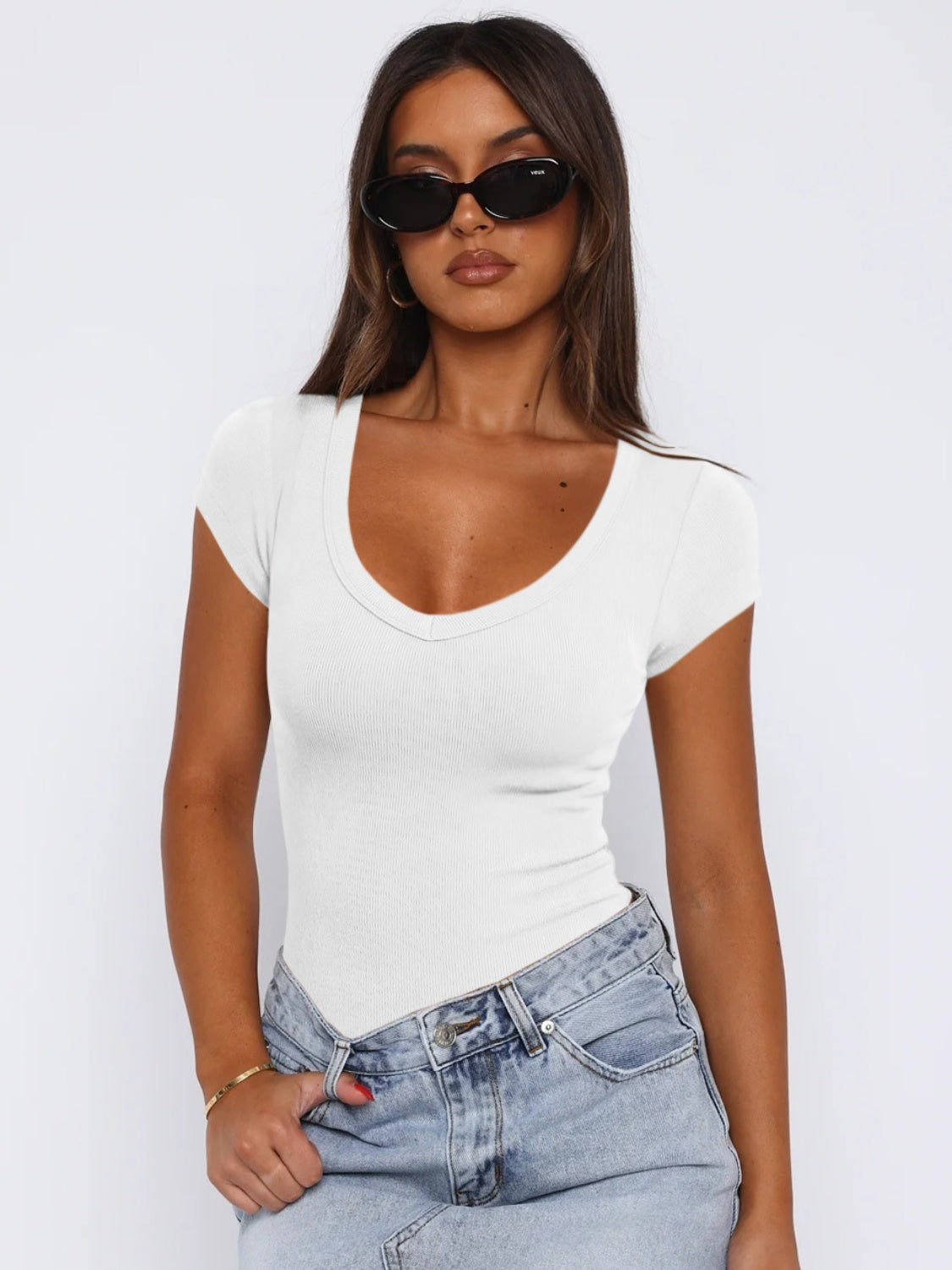 Olivia Scoop Neck Cap Sleeve Top