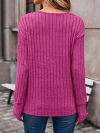 Teagan Ribbed V-Neck Long Sleeve Top