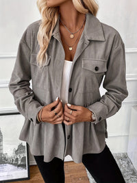 Corduroy Peplum Button Up Shacket