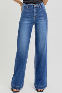 High Rise Wide Leg Jeans with Slanted Pockets