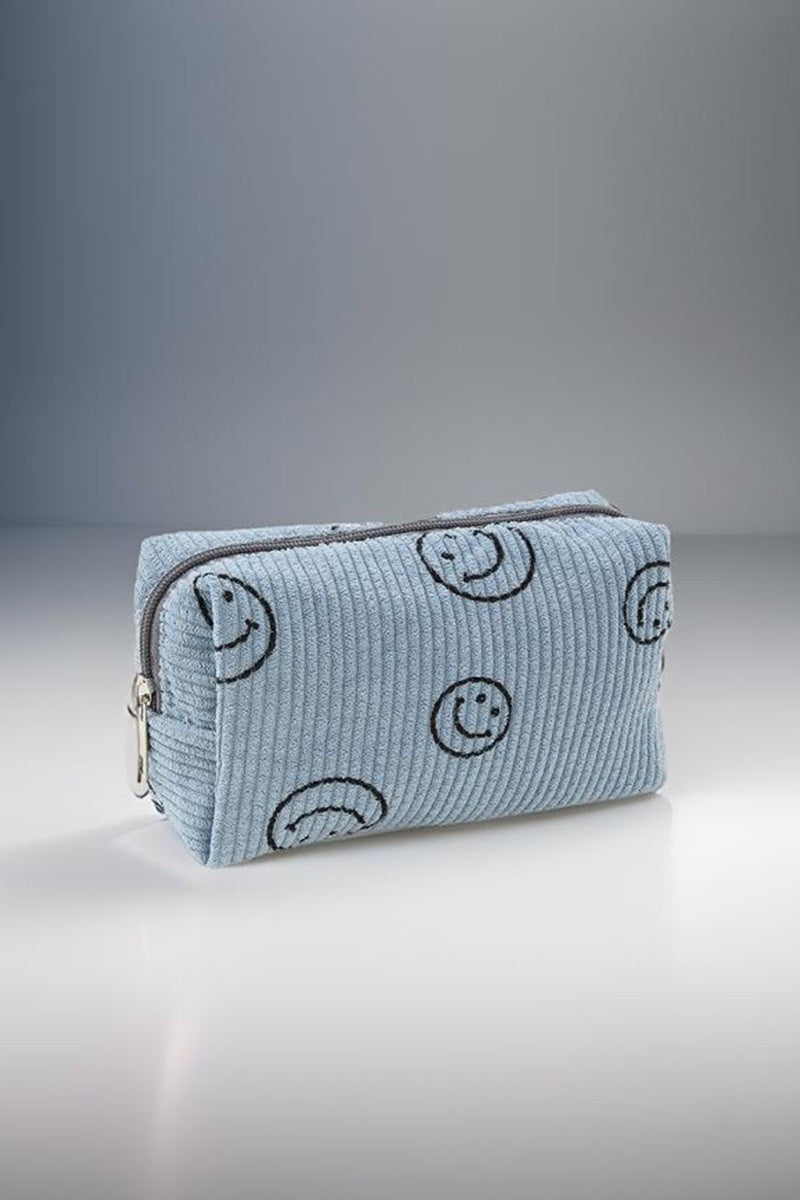 Smiley Face Corduroy Cosmetic Pouch