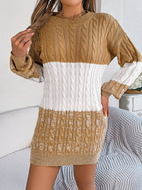 Abigail Cable-Knit Round Neck Color Block Sweater Dress In Multi Colors