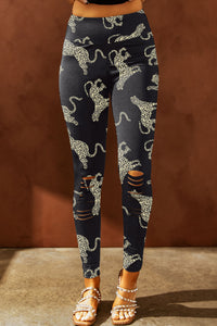 Animal Printed Distressed Leggings