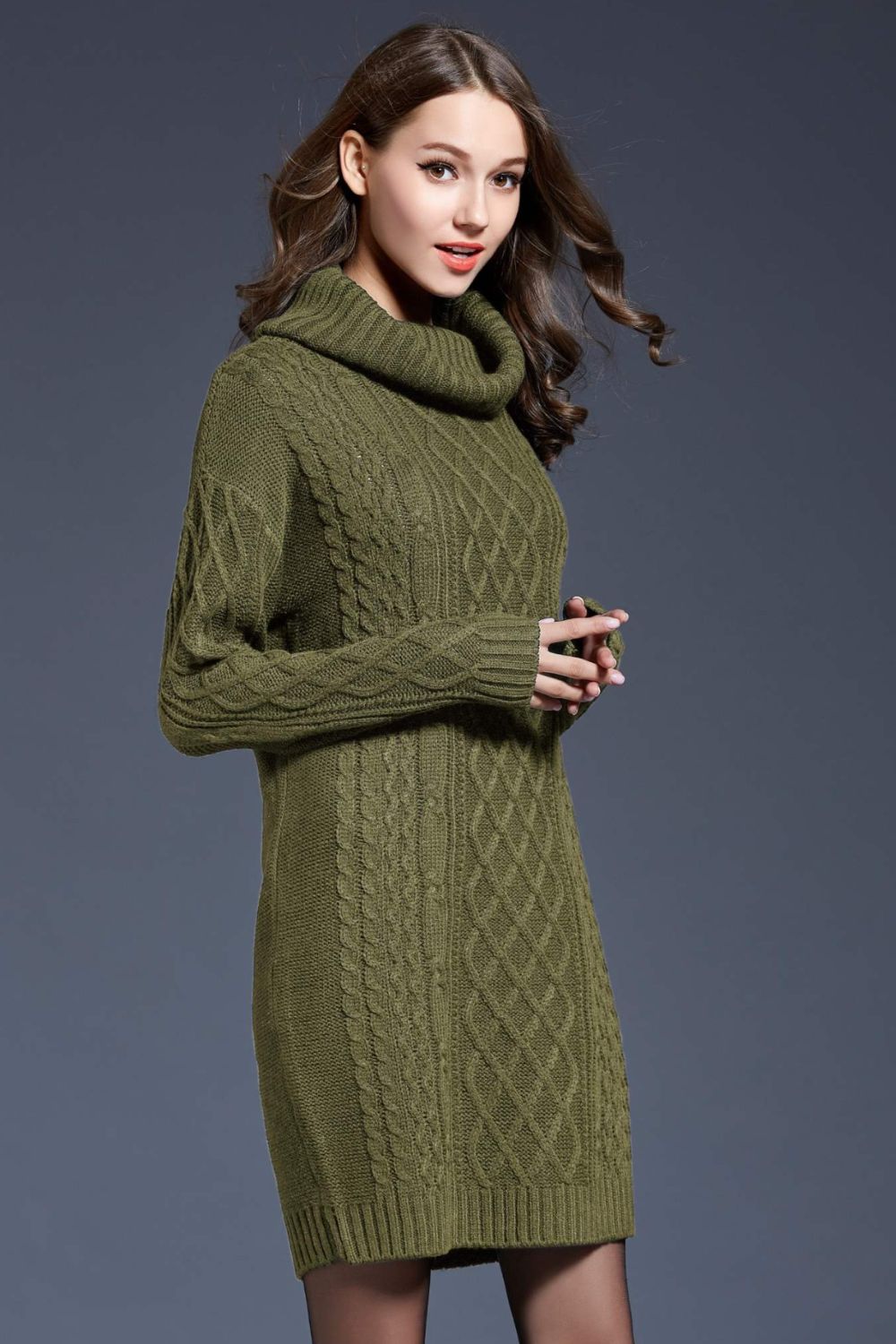 Woven Right Full Size Mixed Knit Cowl Neck Dropped Shoulder Sweater Dress In Multi Colors